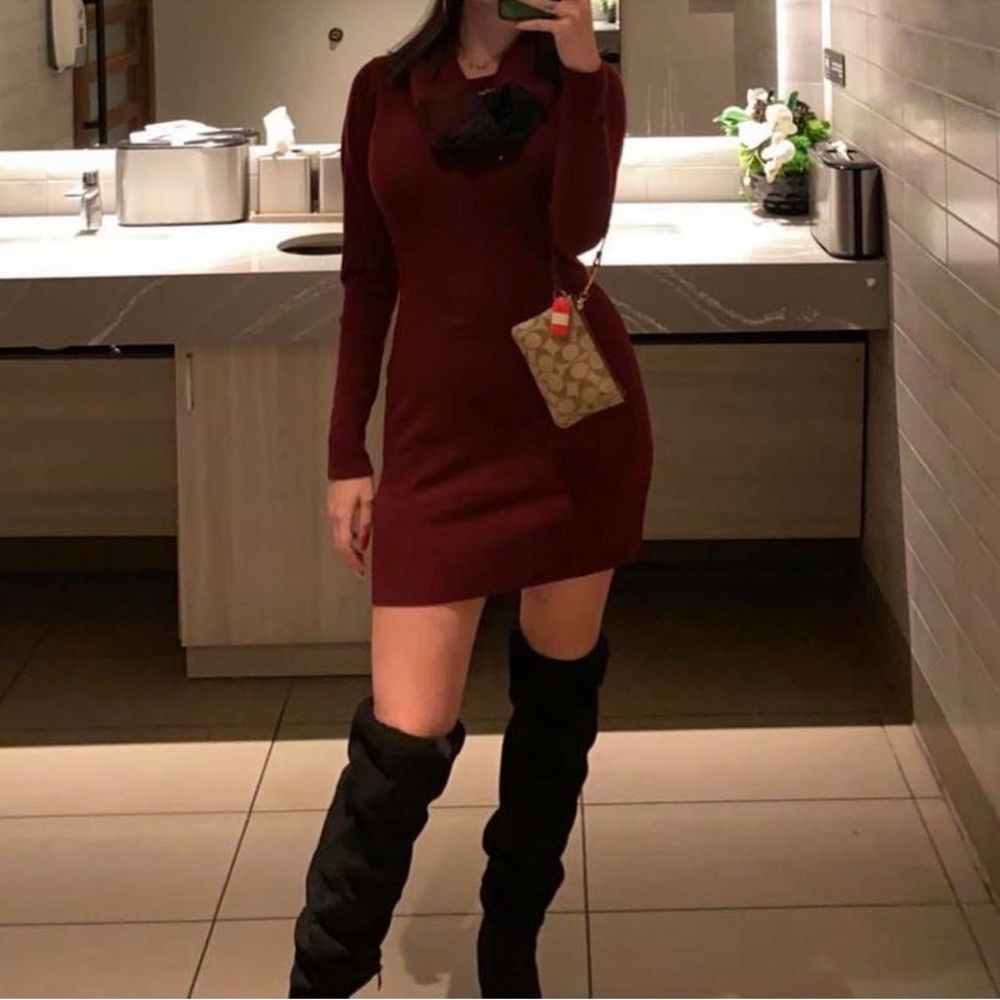 BCX Burgundy Long Sleeve Dress